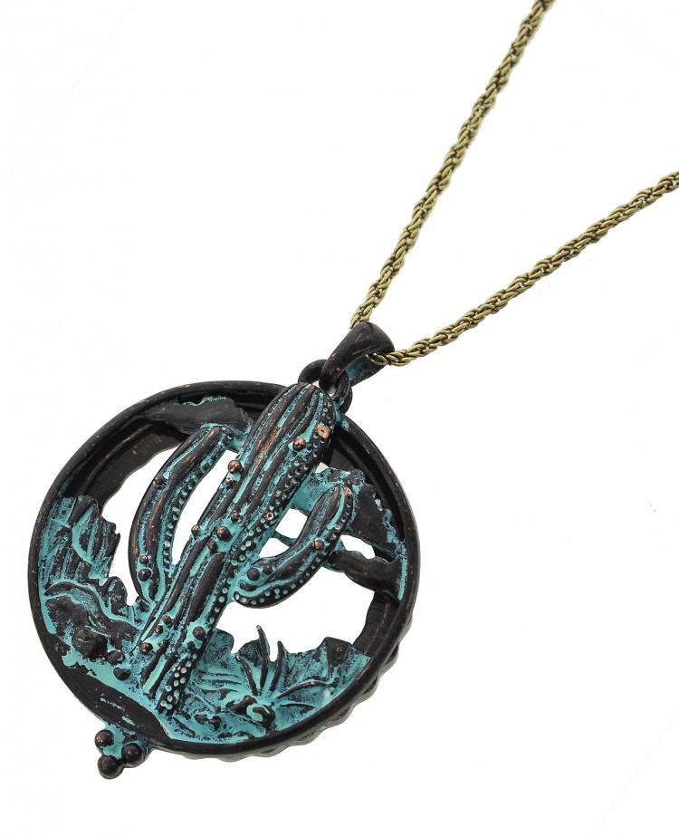 Cactus Magnifying Glass Pendant Long Necklace