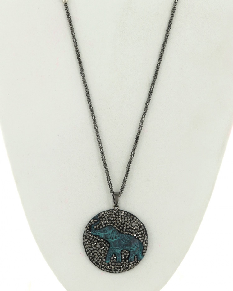 Elephant Glass Pendant Long Necklace