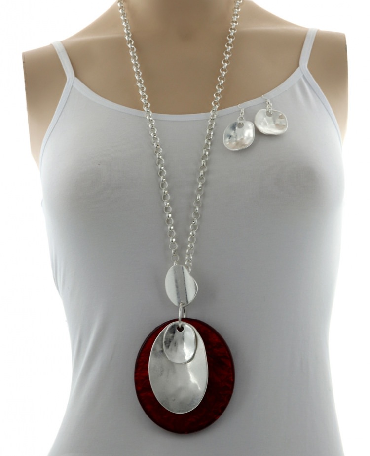Acrylic Pendant Long Neck & Earring Set