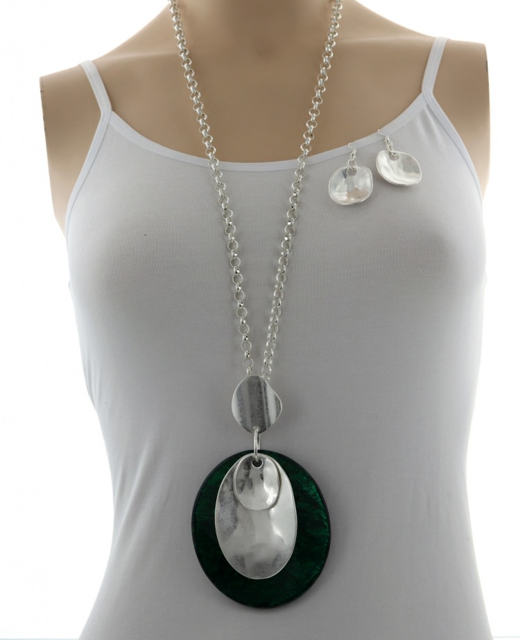 Acrylic Pendant Long Neck & Earring Set