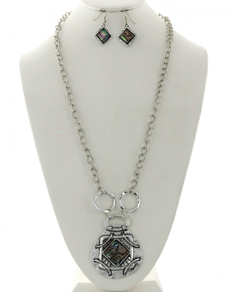 Abalone Pendant Long Necklace & Earring Set