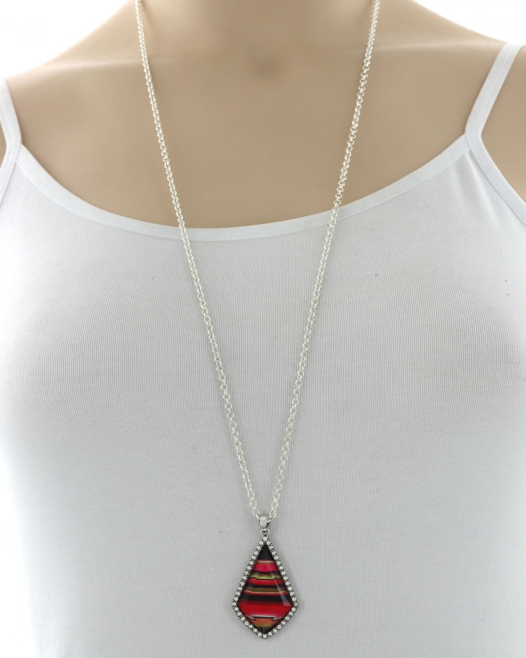 Stoned Printing Long Necklace