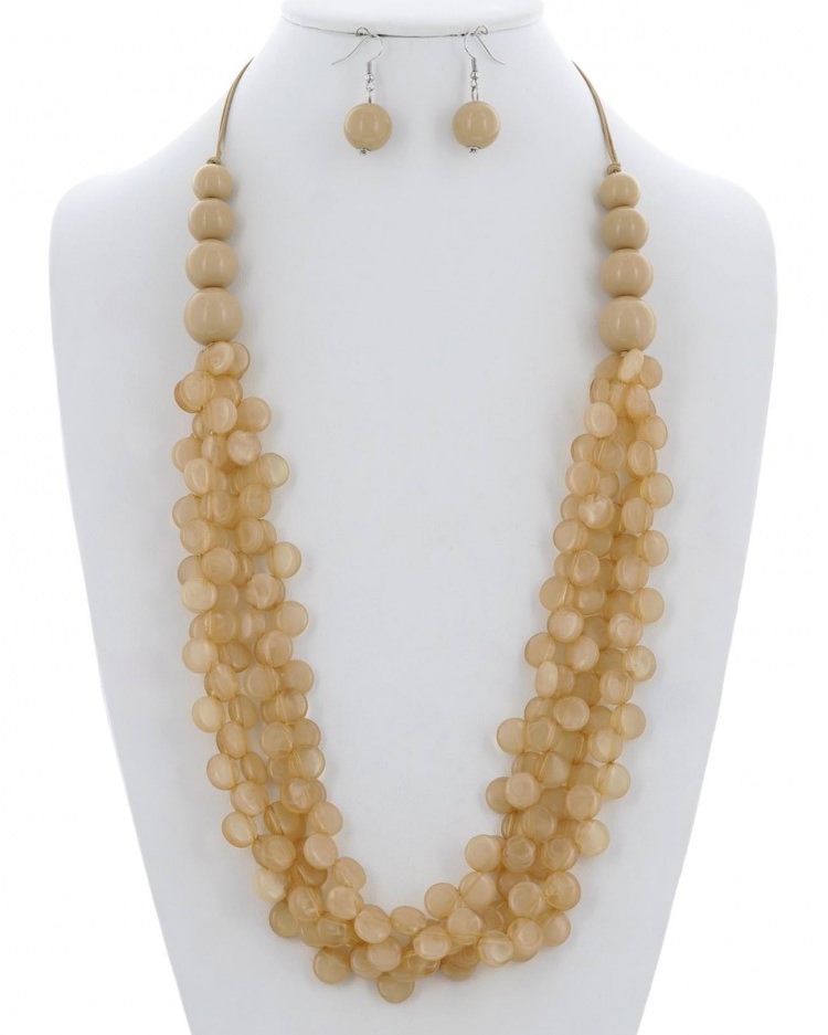 Bead Cord Acrylic Long Necklace & Earring Set