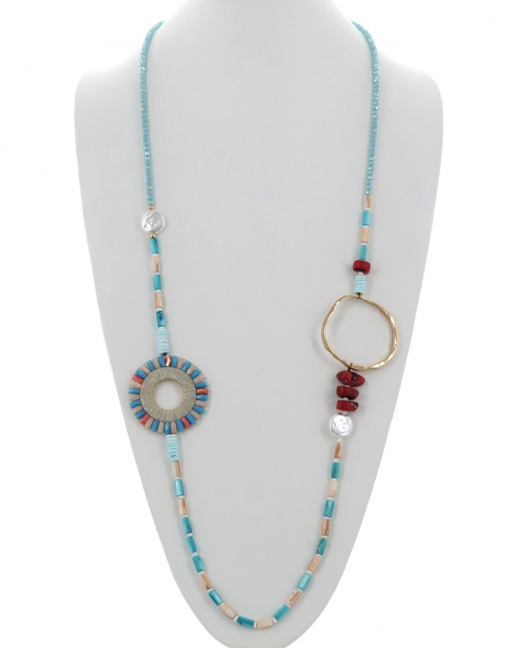 Glass Stone Pearl Fashion Long Necklace