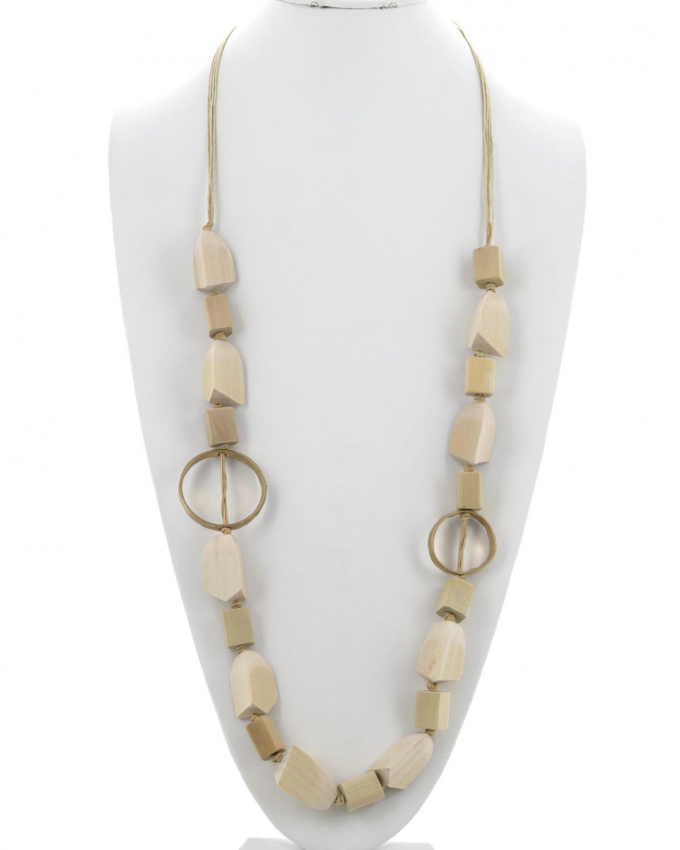 Multi Strand Metal Wood Long Necklace
